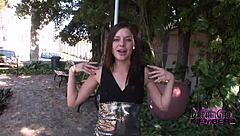 petite 18+ tatted freak michelle contrasts her small natural tits and shaved pussy with risky public nudity outdoors