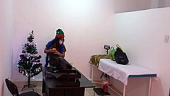 the nurse is caught in the hospital decorating the doctors office and getting super sexy and hot