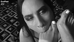 i adore how gorgeous svetlanna uses her sensual white toenails to seduce ravena in this femdom foot fetish scene