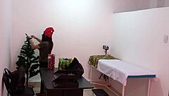 the nurse is caught in the hospital decorating the doctors office and getting super sexy and hot