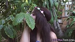 petite teen 18+ takes outdoor cumshot in hd