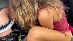 hey check out this wild public fuck in a car parking lot with a cute teen getting bent over doggystyle and double cumshot on her big ass