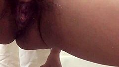 How does rubbing my gaping hairy pussy feel until I squirt? asks Juicemyanal during solo anal masturbation.