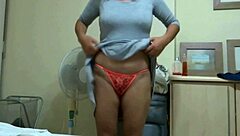 Huge tits mature Latina housewife in dress lifts it up for voyeur jerking off and cum in pantyhose compilation