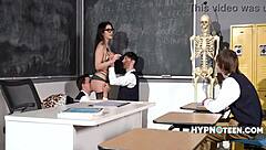 Italian Teacher In Glasses Gets Gangbanged By Students In Classroom With Clothed Banging And Nerd Action