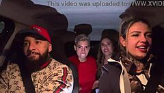 Uber driver picks up lesbian couple at Guarulhos airport. They end up in wild car action licking and soaking each other.