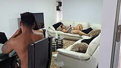 Curvy Colombian babe touches her pussy and fingers it deep while friend does homework