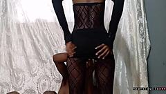 oh wow, this 18y old ebony in fishnets and miniskirt is getting fucked hard with toys and tight pussy action.