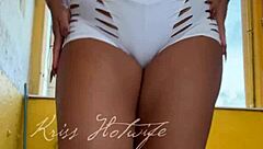 Naughty Wife Flashes Big Tits and Cameltoe in Short Shorts Outdoors