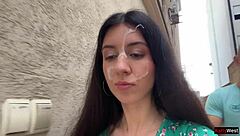 So this hottie lost the game and ended up walking with cum on her face outdoors