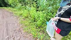 Seductive Thai Babe Walking Solo in Nature Garden Showing Pussy in Cosplay Outdoors