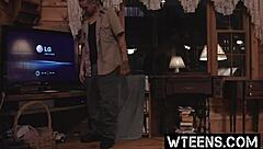 Petite Blonde Gagging on Cock in Haunted Bathroom Shower