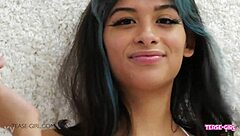 Wow, Pretty Brunette Teen Is So Horny for Daddy Casting on Sofa!