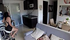 Horny mature colombian housewife rides muscular bodybuilder's big black cock until he cums in mouth