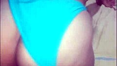 Big ass latina housewife bent over in tiny blue bikini for doggystyle fucking