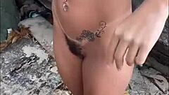 Exhibitionist group flashes big pussy in wild 5some at secret beach!