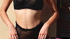 oh wow, this petite french babe is stripping outdoors, showing off her juicy bubble butt and perky tits