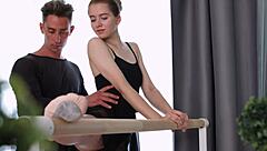 Oh wow, this skinny ballerina is getting pounded standing up until that creampie drips out!