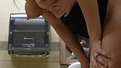 Whoa, my girlfriend's leaky pussy got a huge creampie in that public restroom!