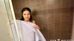 Surprise Tight Pussy Latina Babe in Shower Sucking Huge Cock