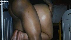 tatted thick lightskin slut with fat ass and curvy body sneaks into laundry room. she sucks bbc and gets fucked hard barefoot.