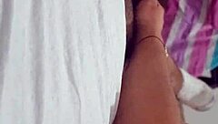 young amateur enjoys groping her neighbor's thick cock alone at home