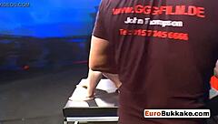 i feel so thrilled as this euro slut jumps on the desk getting drilled by multiple cocks in wild blowbang bukkake