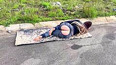 beggar traded services for money outdoors in raw encounter