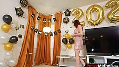 oh pervy stepson, fuck me hard in cowgirl at the new year party while i titty fuck you to orgasm