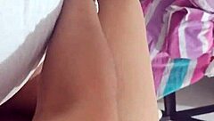 young amateur enjoys groping her neighbor's thick cock alone at home