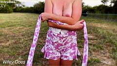 I Feel So Excited As Wife Strips And Flashes Tits Opposite Public Hotel In Outdoor Exhibition