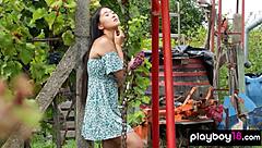 Petite Naked Asian Babe Katana Strips to Reveal Her Exotic Shaved Pussy Outdoors