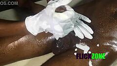 What secrets unfold when African ebony slim babe gets oiled massage and intense bedroom action