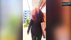 madura milf with curly hair gets caught in warehouse and agrees to outdoor anal to pay off her debts