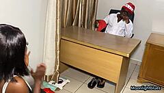 Ebony petite 18+ surprises her doctor with passionate office sex at Christmas.