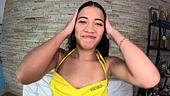 Brazilian Teen with Tight Shaved Pussy Joins Girls in Bathroom for First Time Juicy Cock Ride