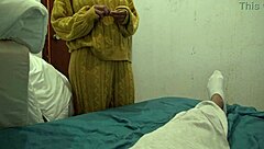 turkish woman visits american guy in bedroom to grope his big cock secretly  