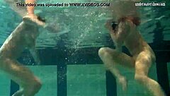 Hey, check out these bouncing tits on lesbians Katka and Barbara getting wild in the pool underwater!