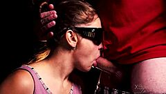 i blindfolded my young amateur girlfriend for a cheating taste game with cum in mouth and lipstick fun until she swallows