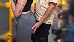 In a bold public fantasy, the slutty student flashes her ass on the bus and gets a cumshot outdoors.