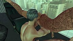 Cock fucks tight pussy in bedroom before cum covers boobs during steamy shower bathing sex session.