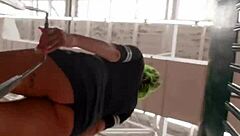 Mexican woman with big ass walks through the supermarket showing her curves