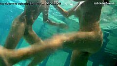 Hey, check out these bouncing tits on lesbians Katka and Barbara getting wild in the pool underwater!