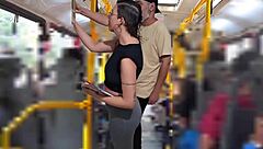 In a bold public fantasy, the slutty student flashes her ass on the bus and gets a cumshot outdoors.