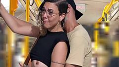 In a bold public fantasy, the slutty student flashes her ass on the bus and gets a cumshot outdoors.