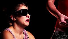 i blindfolded my young amateur girlfriend for a cheating taste game with cum in mouth and lipstick fun until she swallows