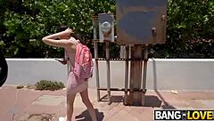 Desperate Student Sells Tight Pussy For Cash In Bangbus Orgy