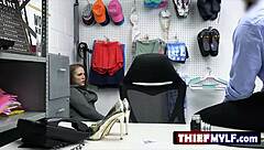 Hey, this horny mylf thief Carmen Valentina gets stripped naked by the guard, who checks her wet pussy with his thick cock 😏