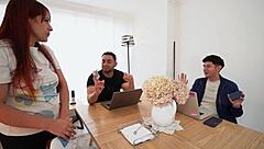 hey, this horny milf is diving into a steamy threesome with two college studs, licking and riding their cocks wildly