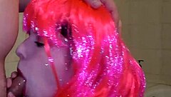 why is sexy miss pink on her knees for this cock sucking session?